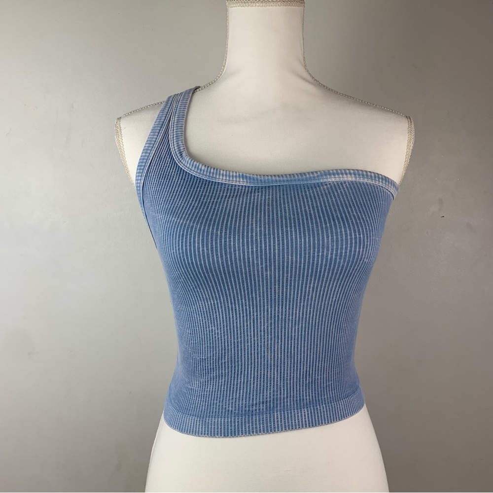 Nikibiki Blue One Strap Ribbed Tank Top